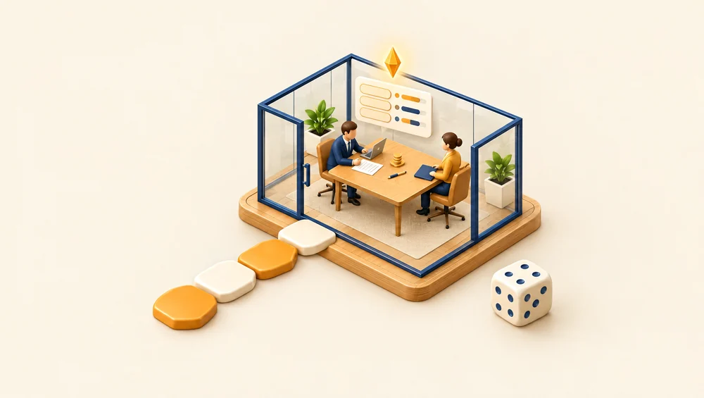 Negotiation: buyer and supplier across a meeting table.